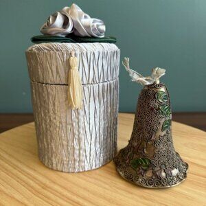 Vintage Enamel Cloisonne Bell With Floral Leaf Design Silver Ribbon Decorative S